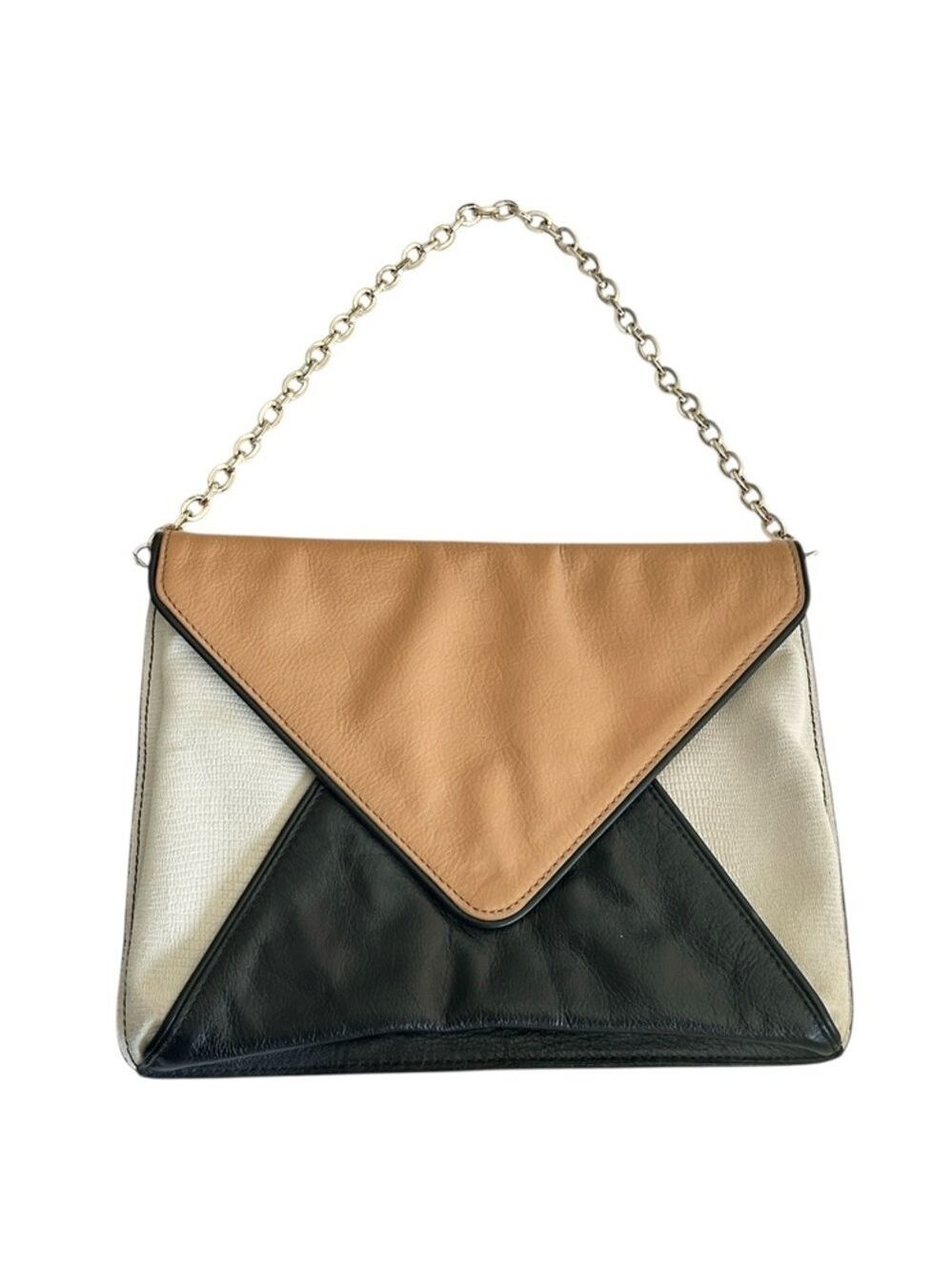Banana Republic Theresa Envelope Clutch Leather Black Beige Tan Purse Chain